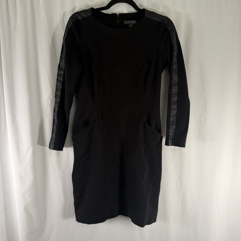 Lauren Ralph Lauren Dress Women's 10 Black Round Neck Long Sleeve Zip Back